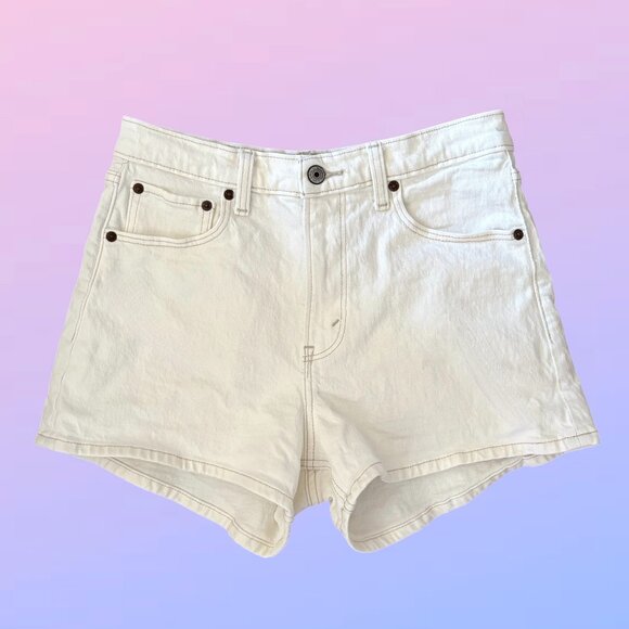 Like New Abercrombie High Rise 90s Relaxed Cutoff Shorts, Cream, Size 27 - Picture 3 of 5